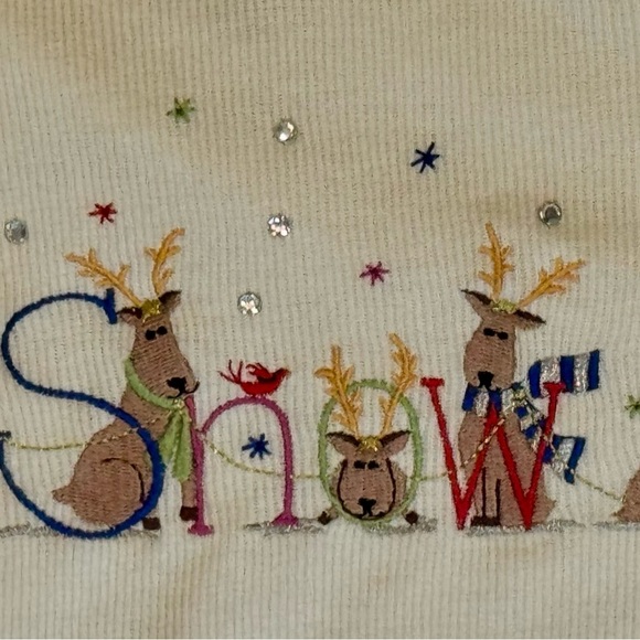 White Stag SZ L Holiday Embroidered Snow HoHo Tee Party Long Sleeve Winter Top - Picture 3 of 9